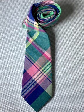 Ralph Lauren LRL Multicolor Plaid Tartan 100% Cotton Tie Easter Spring Preppy 3"